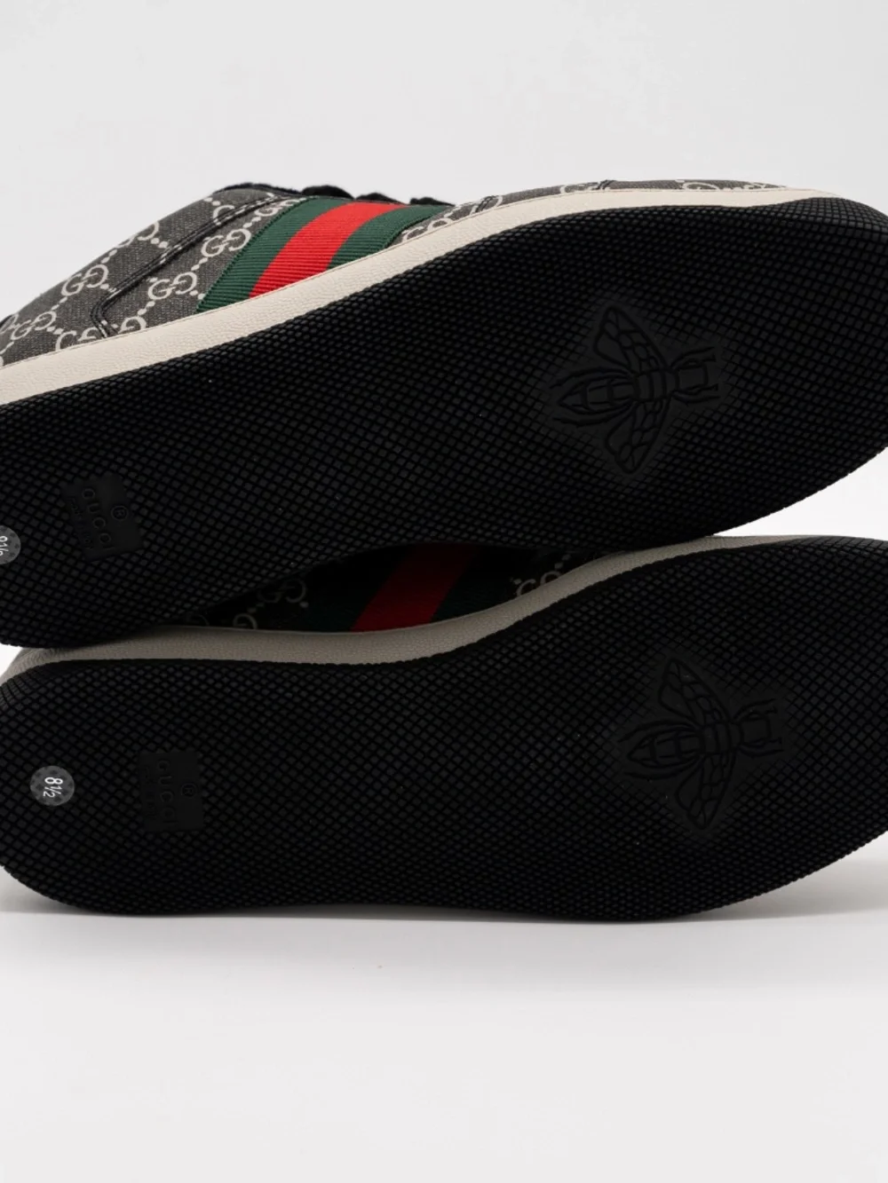 Gucci Men's Sneakers Screener Leather Black GG Supreme Web size 8.5G 9 US